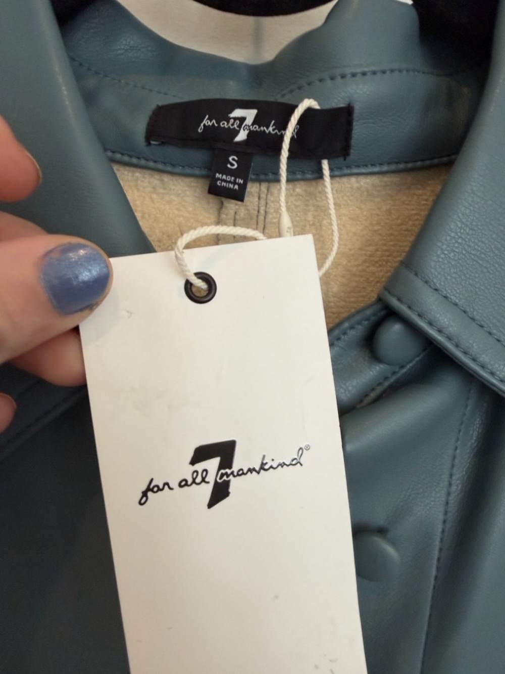 7 For All Mankind Slate Blue Grey Faux Leather Shirt Dress Small - Picture 5 of 7